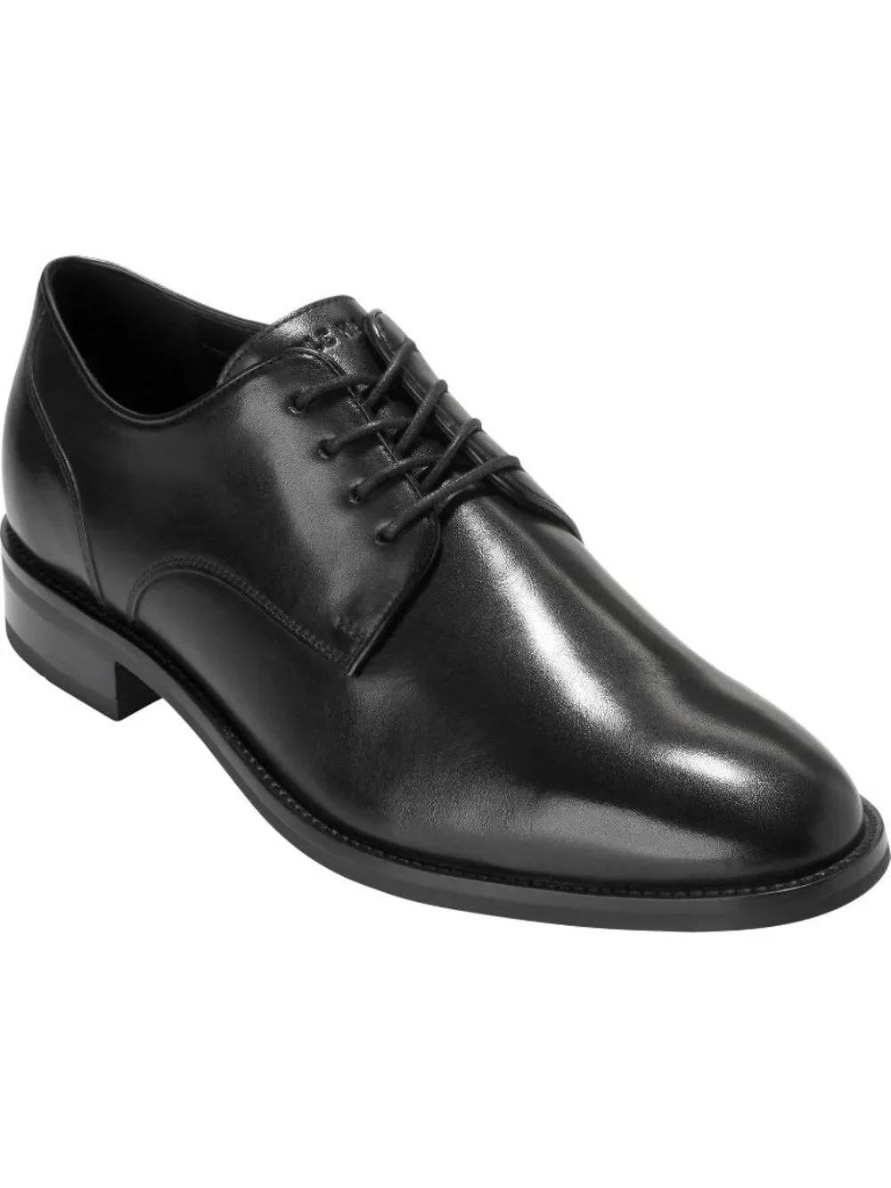 Men's Black Solid Leather Lenox Hill Cap Toe Low-top Business Derby Oxford Shoes
